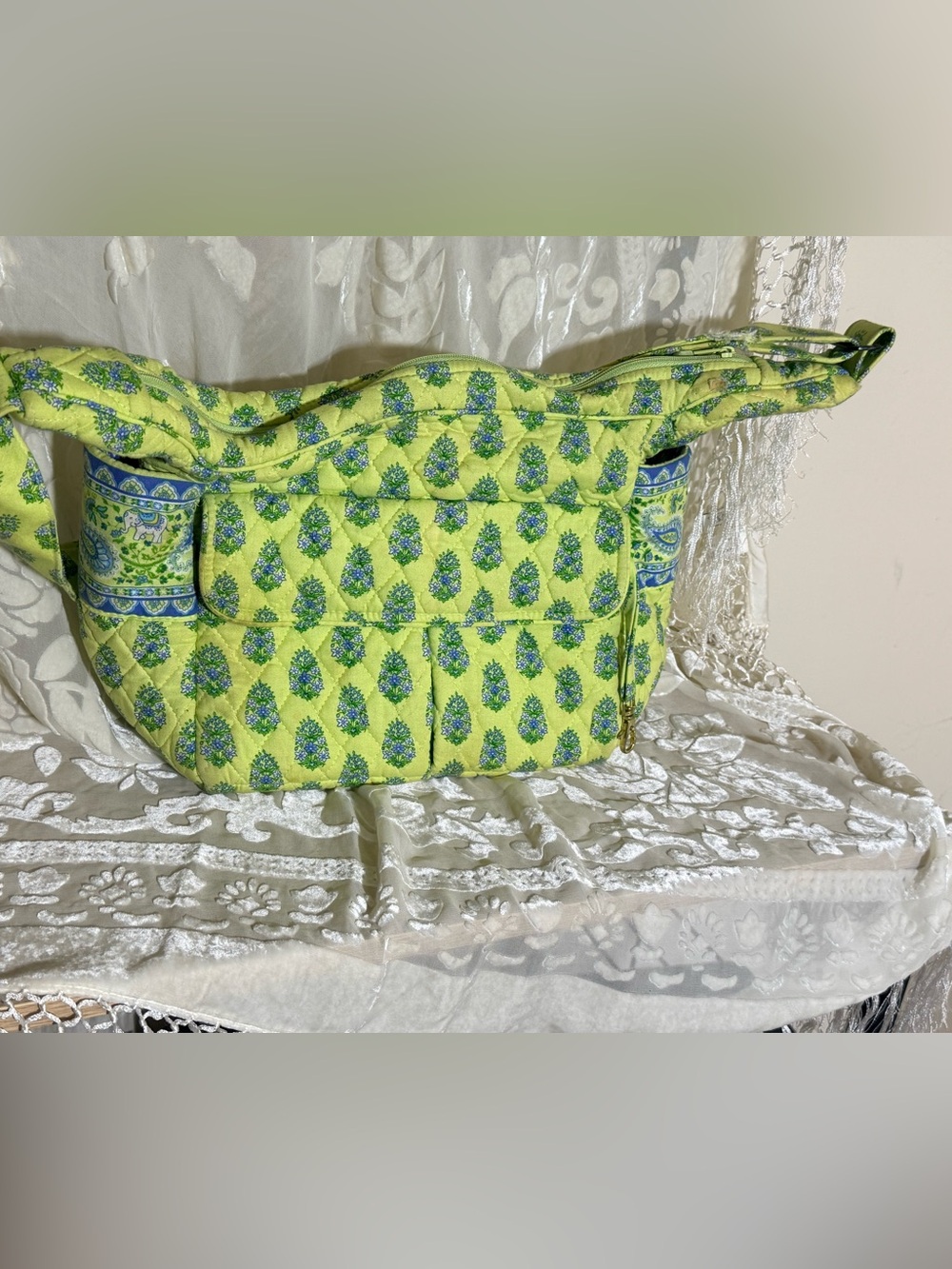 Vintage Vera Bradley Tote Bag Citrus Elephants Lime Green Y2K - Picture 4 of 11